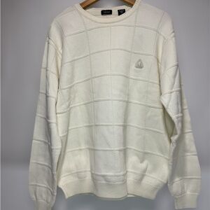 Vintage IZOD Men's XL Cream/off white Sweater windowpane knit pullover crewneck